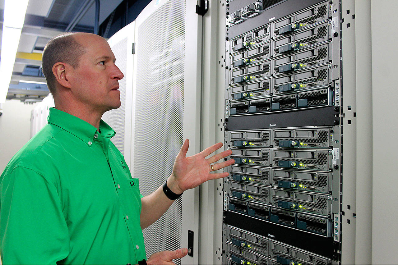 Kyle Jensen / The Record — Whidbey Telecom Co-CEO George Henny shows the server that holds personal customer data.