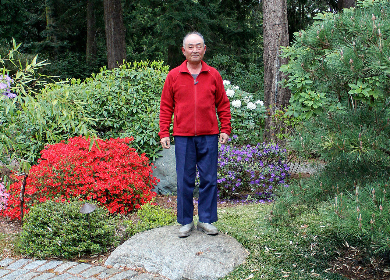 Record file — Japanese “master gardener” Masa Mizuno visits a South Whidbey garden in 2015. This year will mark Mizuno’s fifth workshop on South Whidbey.