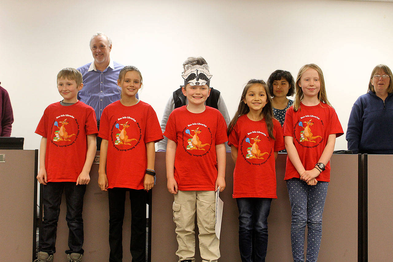 Evan Thompson / The Record — South Whidbey Elementary School’s Reading Raccoons team finished fourth out of 150 teams at a recent reading challenge event. The team includes Rylee Vest, George Spear, Lilja Ringsrud, Jett Pozarycki, Walden McKell and Sienna Nissen.