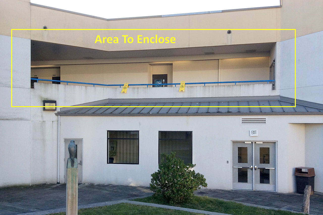 Contributed photo &mdash; The South Whidbey School Board approved a $62,000 project at its regular monthly board meeting that will enclose a breezeway on the second floor of South Whidbey High School.