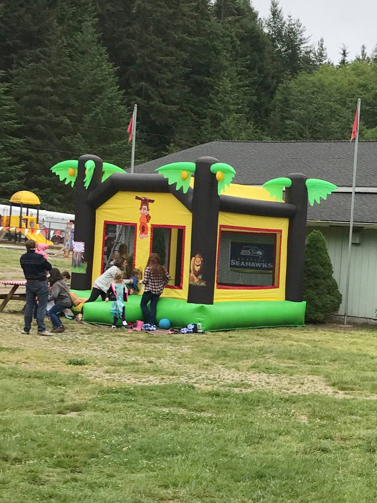 Contributed photo — A bouncy house was stolen from Wellington Day School’s property last week. It was found on Monday by South Whidbey Parks and Recreation District Groundskeeper Tom Fallon near Trustland Trails.
