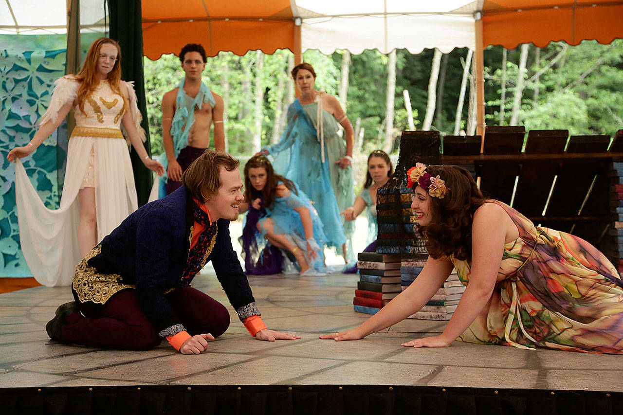 Record file &mdash; Actors perform The Tempest in 2015. In the scene, the character played by Tyler Kubat (left) falls in love with the character played by Katrina Lind (right).