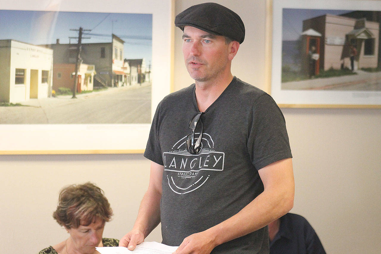 Evan Thompson / The Record — Callahan McVay, chairman of the Second Street Dance subcommittee, talks about the 2017 and 2018 events at the Langley City Council’s regular monthly meeting on Monday night at city hall.