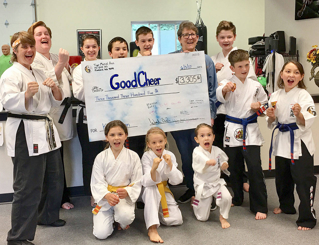 Contributed photo &mdash; Back row, from left to right: Sensei Wendi Barker, Michelle Durr, Makenna Parsell, Waylan Parsell, Jack Cussen, Kathy McLaughlin McCabe, Aidan Cussen, Magnus Christensen, Olivia Livingstone. Front row, from left to right: Adelynn Franks, Logan Schnobrich and Aleah Livingstone.