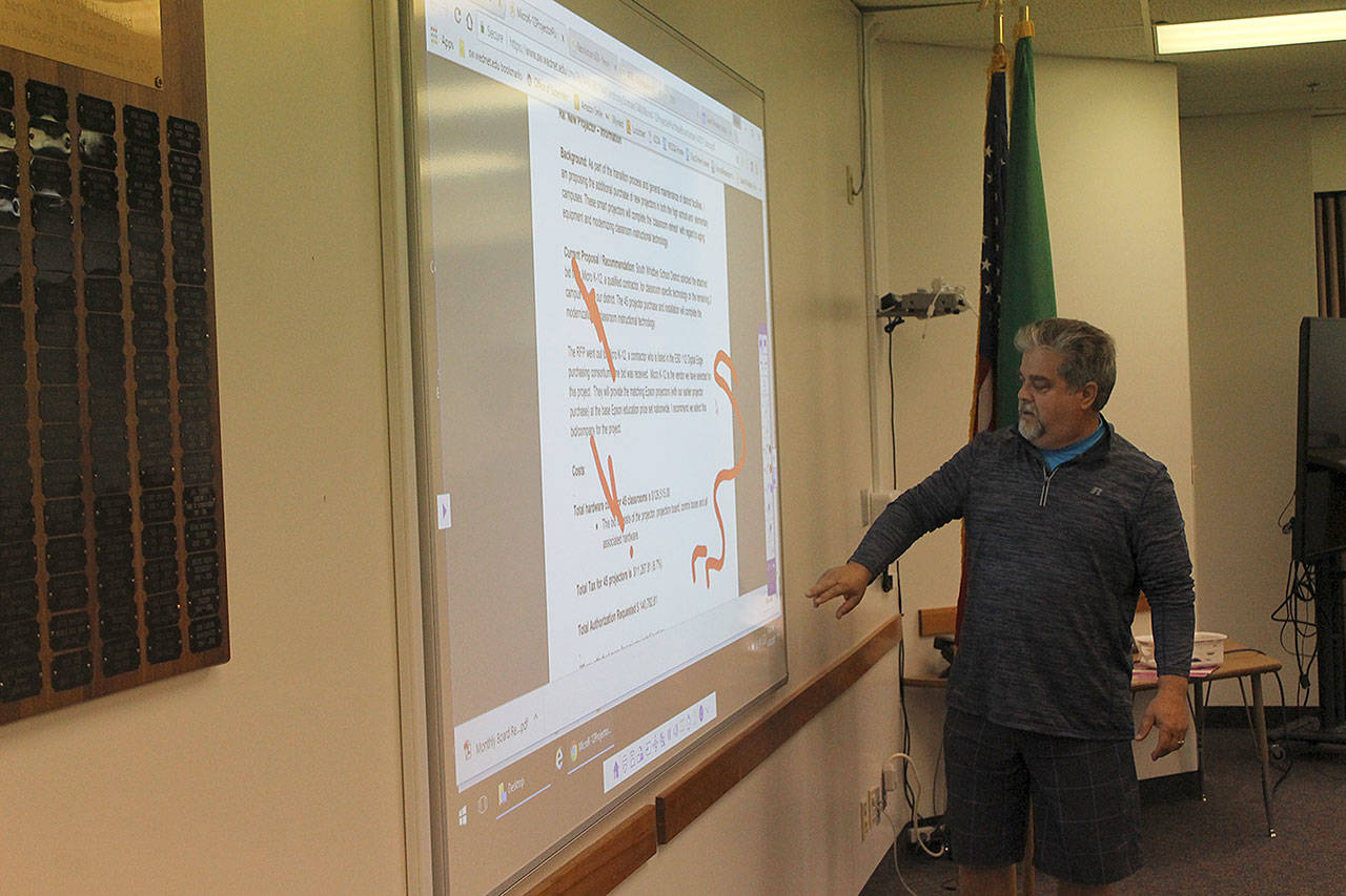 Evan Thompson / The Record &mdash; The South Whidbey School Board approved over $140,000 in purchases of &ldquo;smart&rdquo; projectors at its regular monthly meeting on June 28.