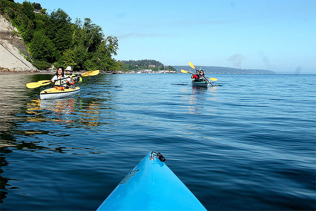 Kyle Jensen / The Record — Young paddlers will learn kayaking basics on Goss Lake during the first four days of camp, before hitting Saratoga Passage, pictured, on the final day.