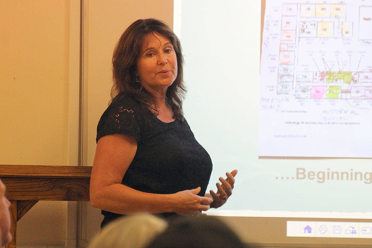 Evan Thompson / The Record — Gail LaVassar, the South Whidbey School District’s community liaison for the Readiness To Learn Foundation spoke about the future of rentable rooms at Langley Middle School at a South Whidbey School Board workshop meeting on Wednesday night.