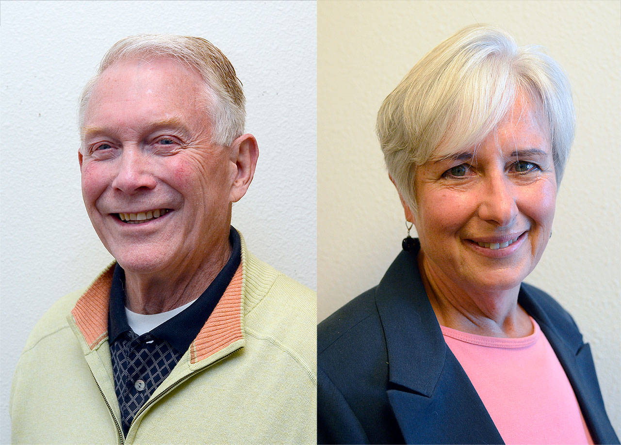 Justin Burnett / The Record — The race for position 2 on the Langley City Council includes challenger Bill Nesbeitt (left) and incumbent Dominique Emerson (right).