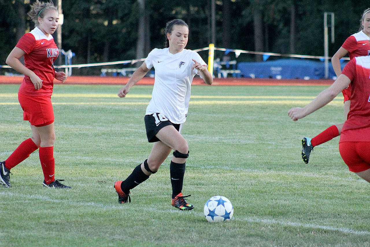 Evan Thompson / The Record &mdash; Sophomore Alison Papritz scored six goals in South Whidbey&rsquo;s 9-3 win over Cedar Park Christian on Tuesday. The win cemented the Falcons&rsquo; berth to the postseason.