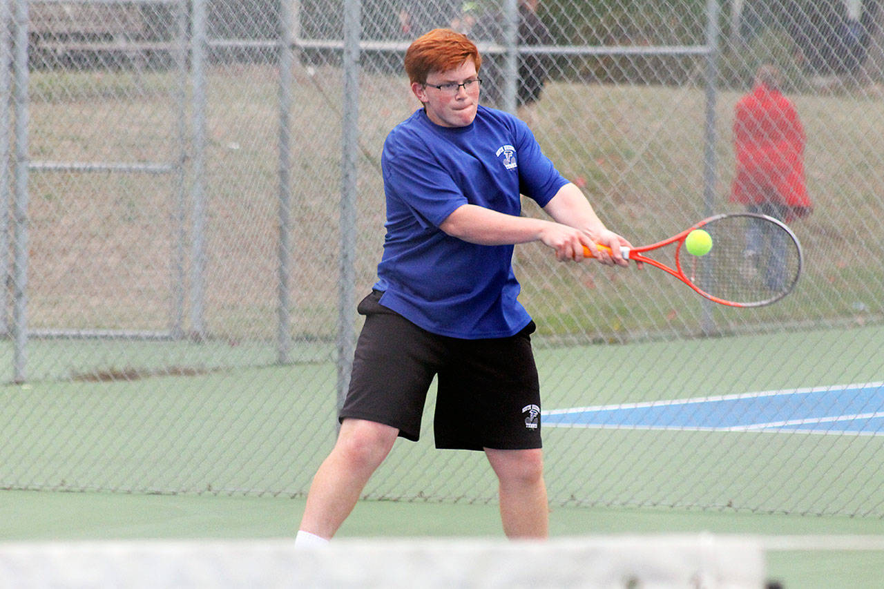 Evan Thompson / The Record — South Whidbey junior Brent DeWolf won his first round match at the class 1A Bi-District tournament on Oct. 20-21 at Amy Yee Tennis Center, but was eliminated after two losses.