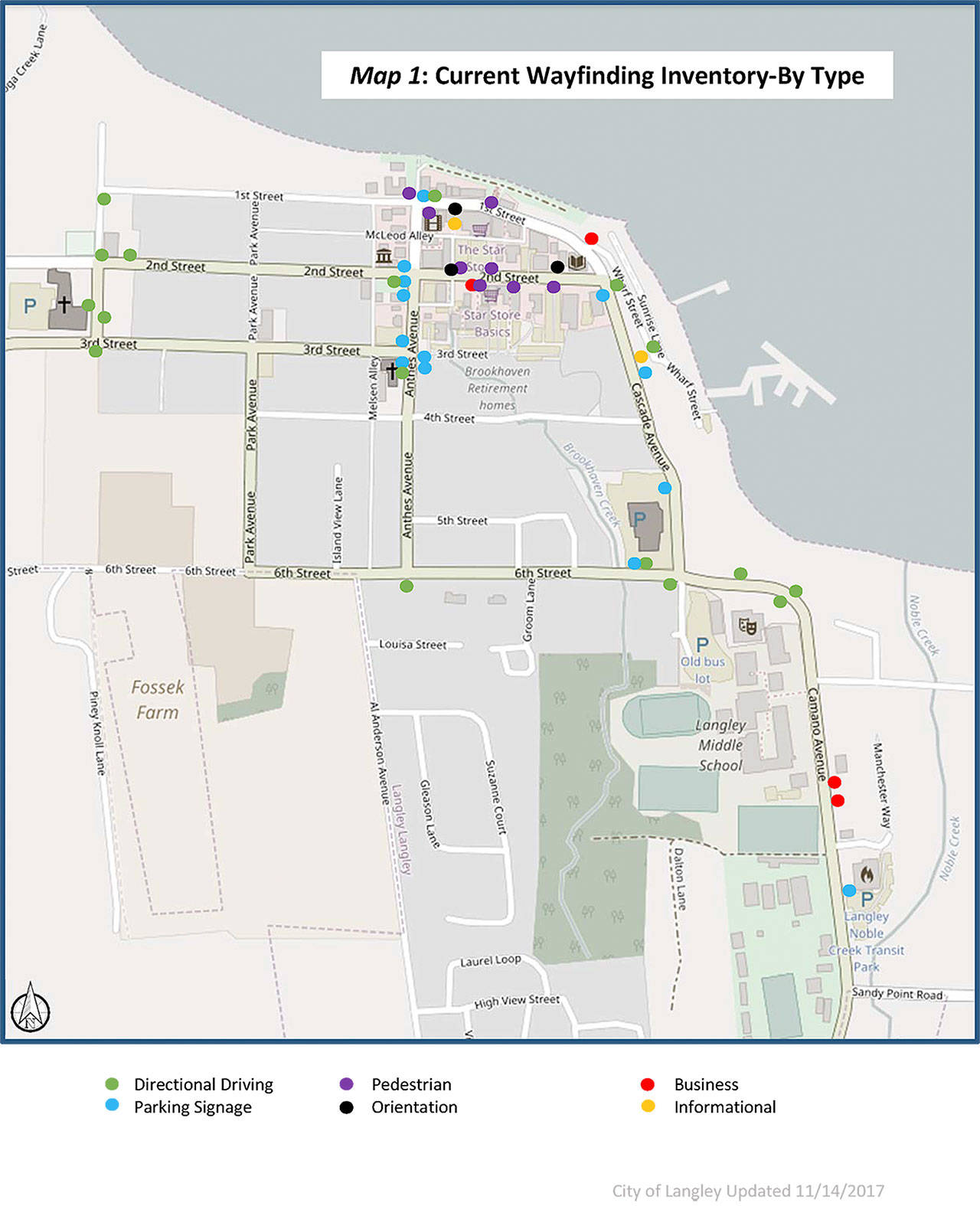 Contributed photo — A map shows the types of wayfinding currently available in Langley, which are considered to be inadequate according to city officials.