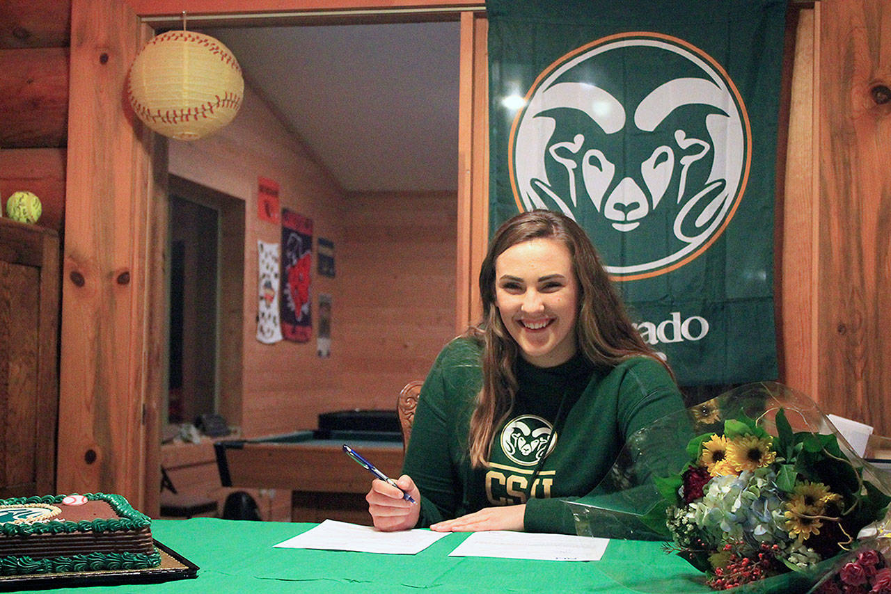 Heather Collins photo — Mackenzee Collins signed her letter of intent to play for Colorado State University this past week. Collins, a senior at South Whidbey High School, was the Cascade Conference’s defensive player of the year in 2017.