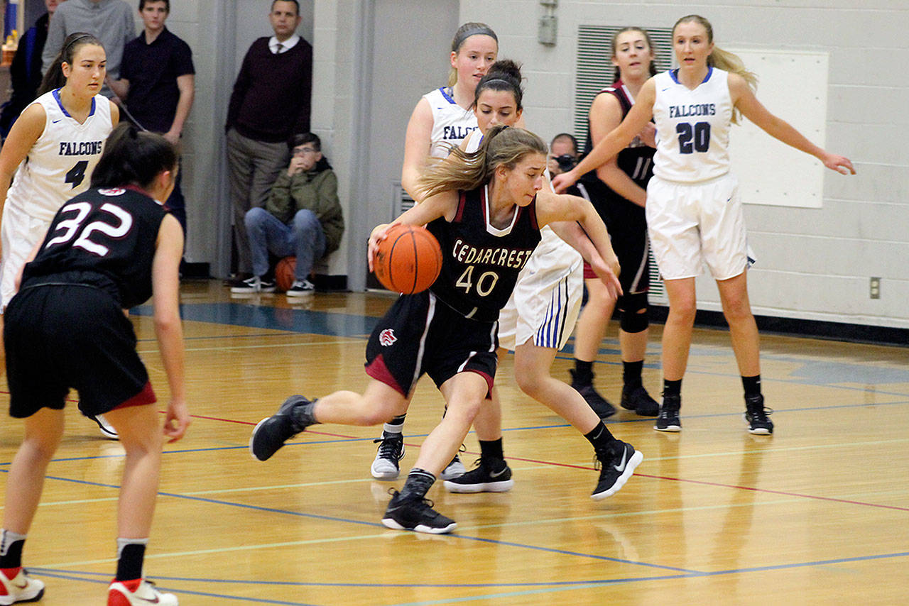 Evan Thompson / The Record — South Whidbey girls basketball struggled in a 47-13 loss to Cedarcrest on Dec. 8, but managed to get back on track with a 42-22 win over Coupeville on Dec. 9.