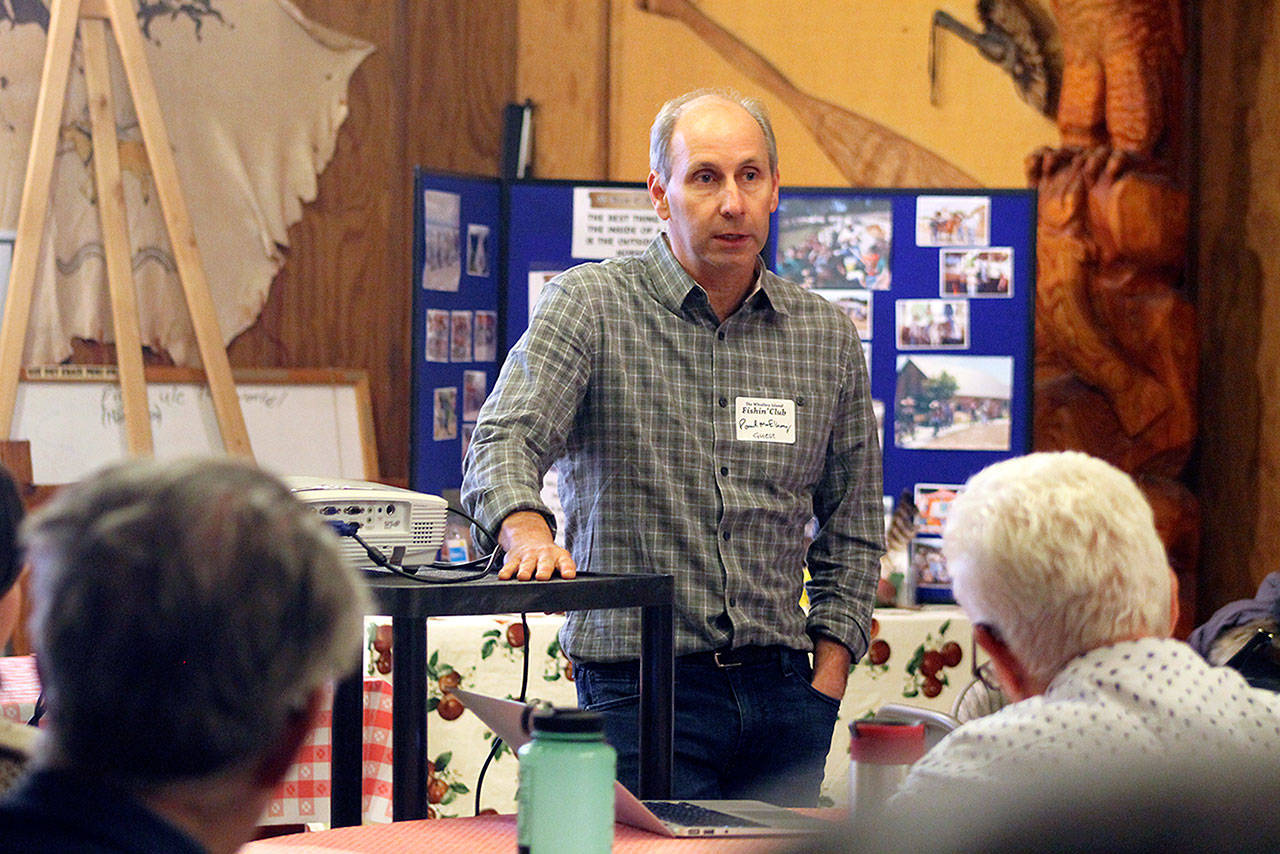 Evan Thompson / The Record — Dr. Paul McElhany, a research ecologist with the National Oceanic and Atmospheric Administration (NOAA), discussed what ocean acidification could mean for local marine life at The Fishin’ Club’s monthly meeting on Jan. 4 at M-Bar-C Ranch in Freeland.