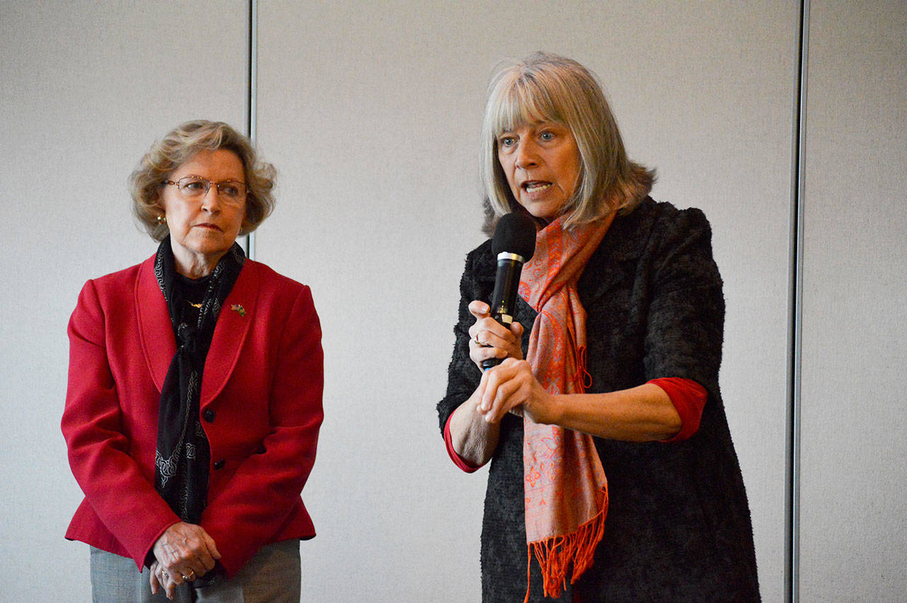 Left, Sen. Barbara Bailey and Rep. Norma Smith answer questions a “Brunch with our Legislators” event held by the League of Women Voters and the American Association of University Women on Saturday at the Whidbey Golf Club. Photo by Laura Guido/Whidbey News-Times