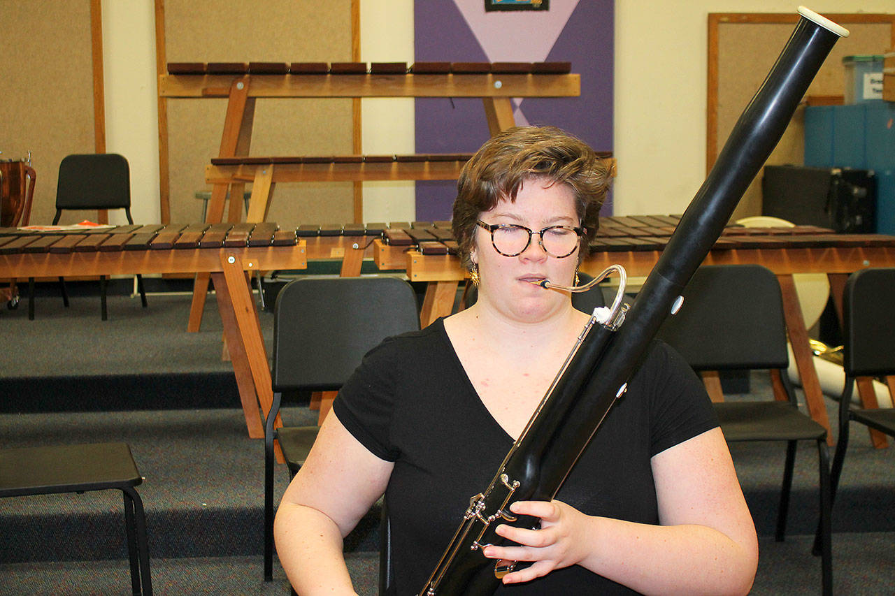 South Whidbey High School junior Annie Saltee practices the basoon. Saltee is the first recipient of the Island Consorts Young Muscians Award. Photo by Joeseph Savidge/South Whidbey Record.