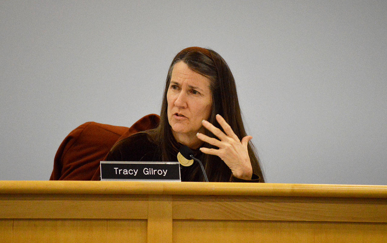 Planning Commission member Tracy Gilroy speaks during a meeting on Monday. The commission voted to approve amendments made in response to a settlement agreement between Island County and the Whidbey Island Environmental Action Network. Photo by Laura Guido/Whidbey News-Times