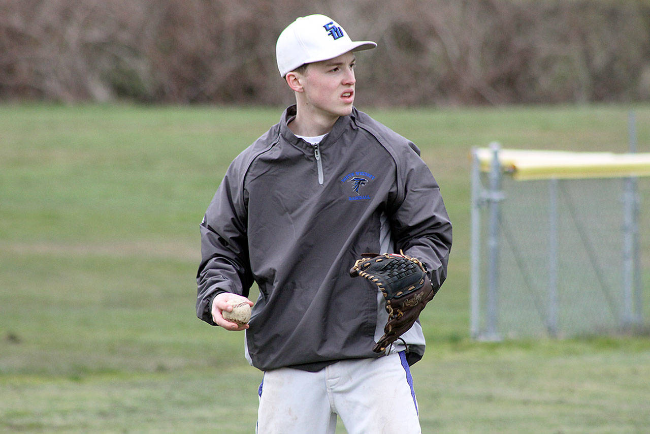 Evan Thompson / The Record  South Whidbey senior Taylor Crash Brown is the only returning starter on a Falcon baseball squad that lost seven seniors to graduation in 2017.