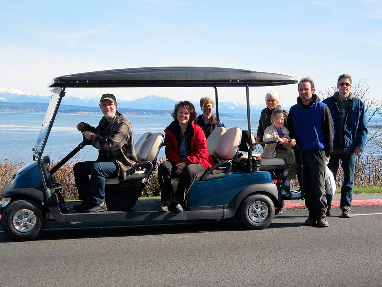 Langleys electric shuttle that carried visitors from the marina to downtown is tuckered out from so many trips up the steep hill. Seattle Sea-Tac shuttle vans are now doing the job. Photos by Patricia Guthrie/Whidbey News Group