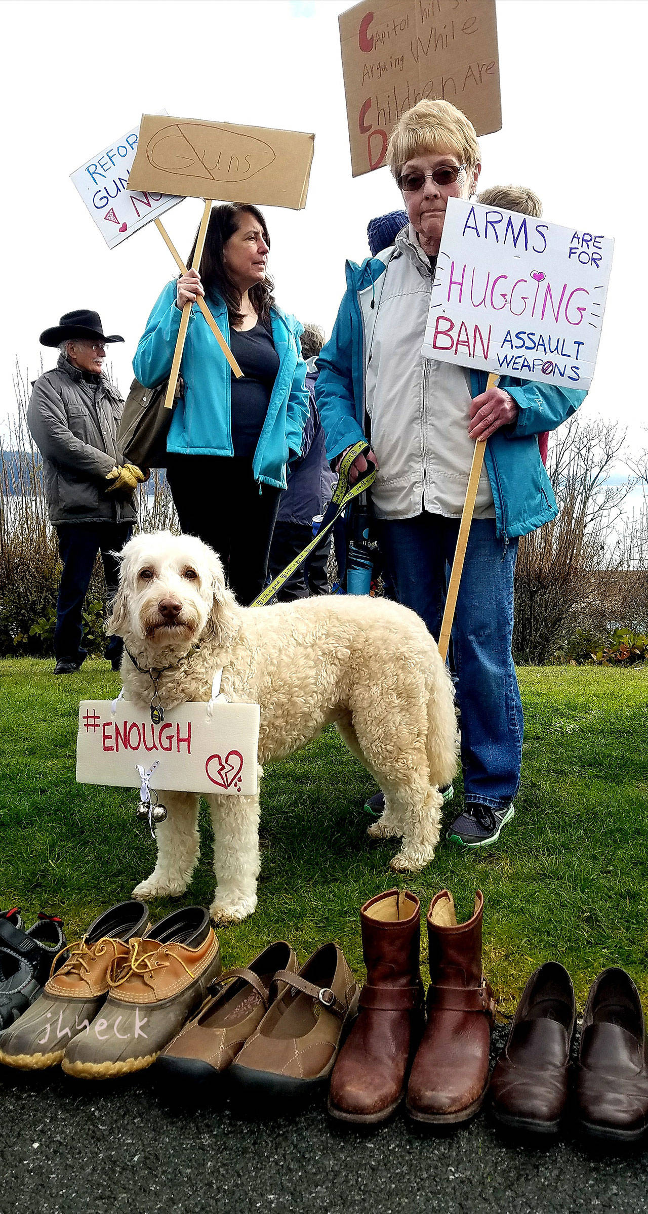 An estimated 300 people, and a few dogs, joined Langley’s March for Our Lives against gun violence Saturday, one of 800 such rallies held around the globe. Photos provided by Diane Jhueck