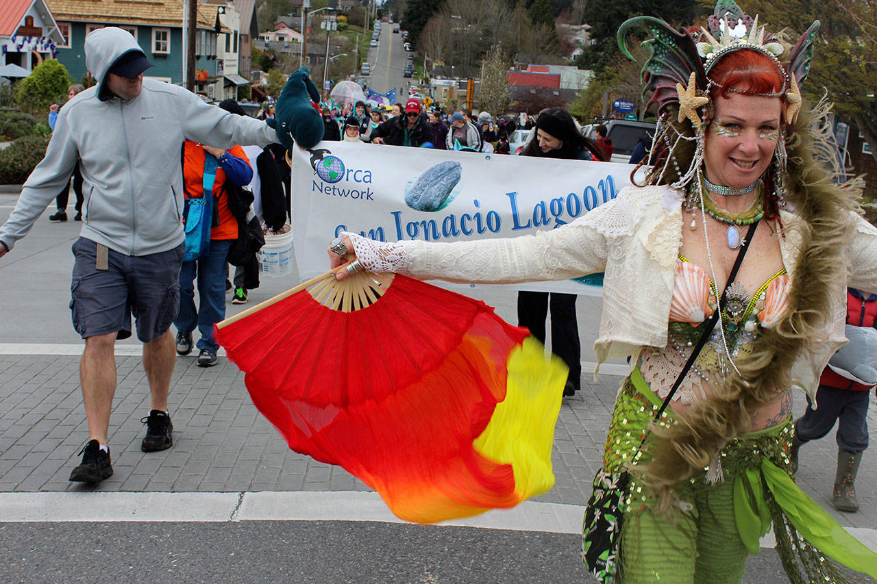 Mermaids and other wonders from the sea joined the Welcome the Whales Parade in Langley last year. Photo by Patricia Guthrie/Whidbey News Times