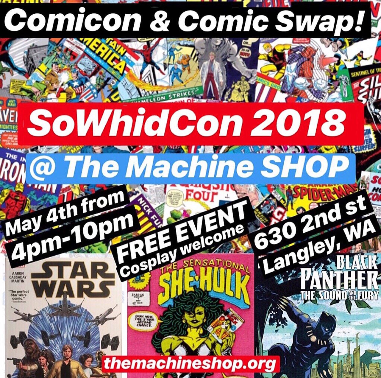 South Whidbey gets its first ComicCon Friday, May 4 at Langley’s Machine Shop. People are encouraged to dress in their favorite characters and bring comic books to share and swap.