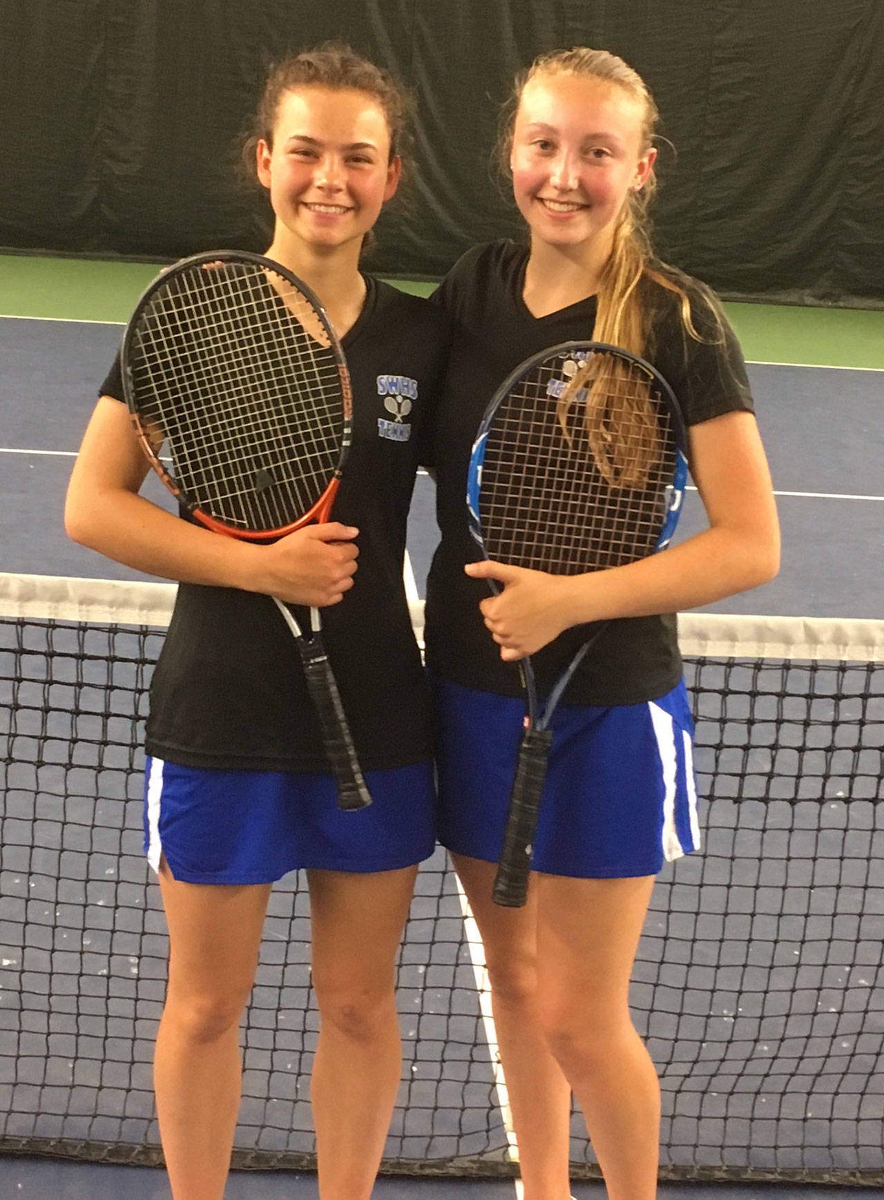 South Whidbey’s Alison Papritz, left, and Mary Zisette placed second in the state 1A tennis tournament. (Photo courtesy of Jennifer Gochanour)