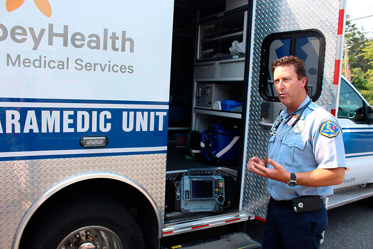 WhidbeyHealth EMS is seeking an extension of its levy for another six years on the August 7 ballot. “This levy is not just 911 response but it’s also about all the other ways we care for and collaborate with our fellow Whidbey Islanders,” said paramedic Robert May, above. File photo