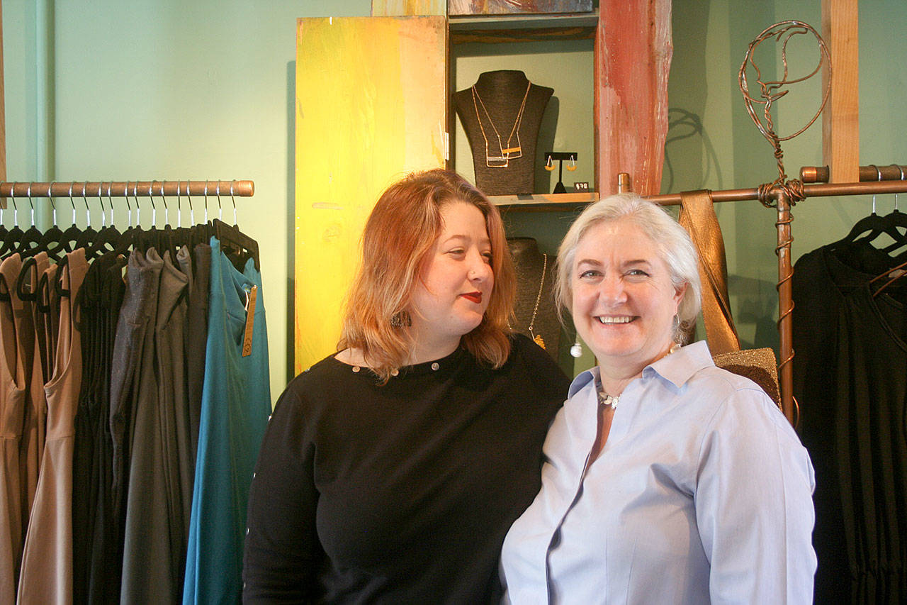 Photos by Emily Gilbert/South Whidbey Record.                                Francesca (left) and mom Fiona Coenen-Winer opened their shop Old Soul Bazaar on 1st Street in Langley in April.