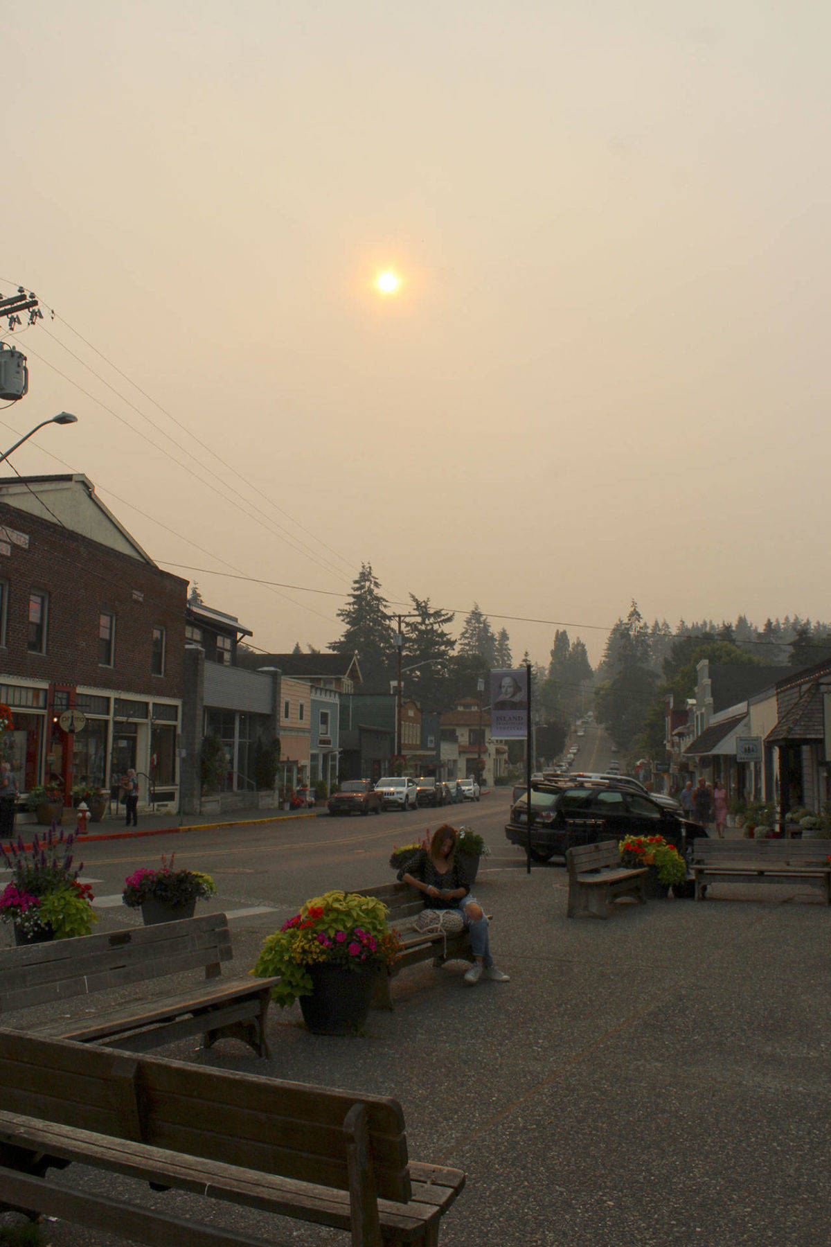 In August, smoke from distant wildfires led to unhealthy air throughout western Washington, including in Langley. (Photo by Patricia Guthrie/Whidbey News Group)