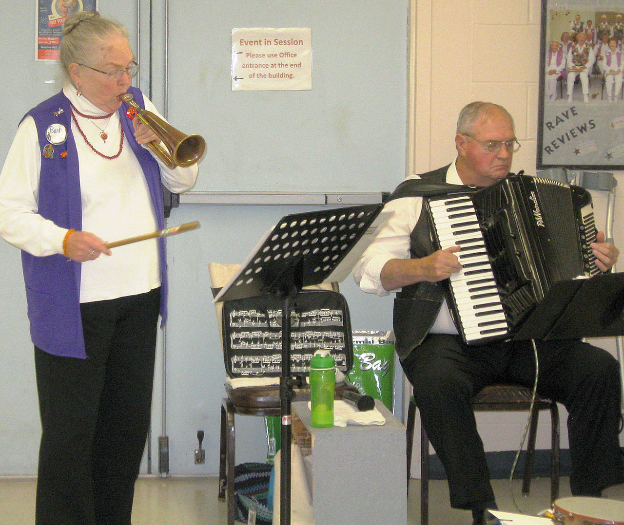 <em>Barbara Carr leads the Fun Band in Bayview. Randy Bradley plays accordion.</em>