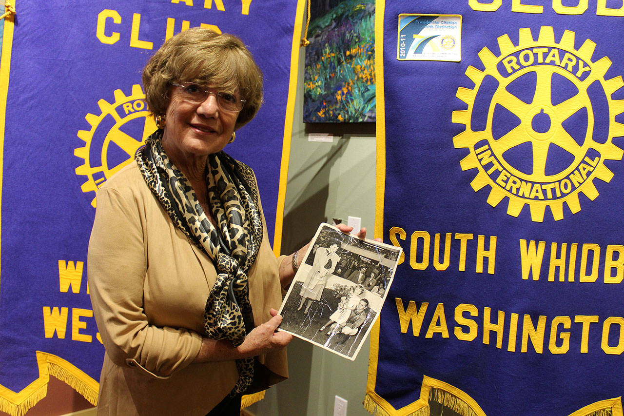 Victory Grund of South Whidbey talked about contracting polio as a child at a Rotary gathering on Wednesday, Oct. 24, World Polio Day. Rotary chapters have been involved in helping to erradicate polio worldwide since 1988. (Photo by Patricia Guthrie/Whidbey News Group)