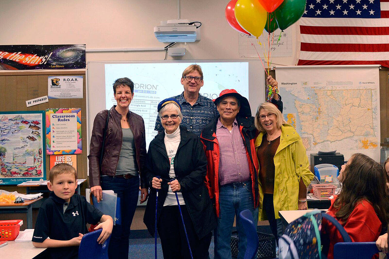 South Whidbey Schools Foundation board members made the rounds Thursday notifying teachers they’d been selected to receive grants for educational projects and programs. (Photo provided)