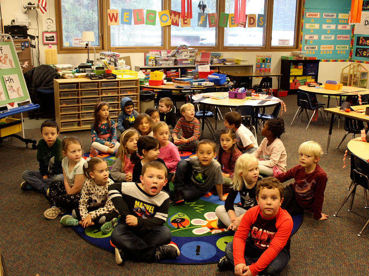 A quick snapshot of 20 kids, South Whidbey Elementary School kindergarten class of teacher Laura Spear.                                (Photos by Patricia Guthrie/Whidbey News Group)
