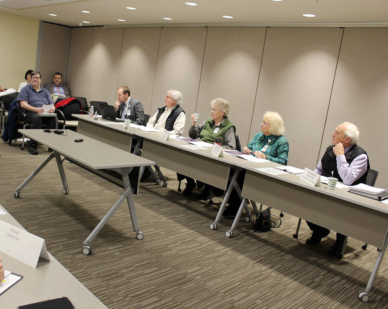 WhidbeyHealth commisioners met in the hospital’s new conference room at Monday’s board meeting. (Photo by Patricia Guthrie/Whidbey News Group)