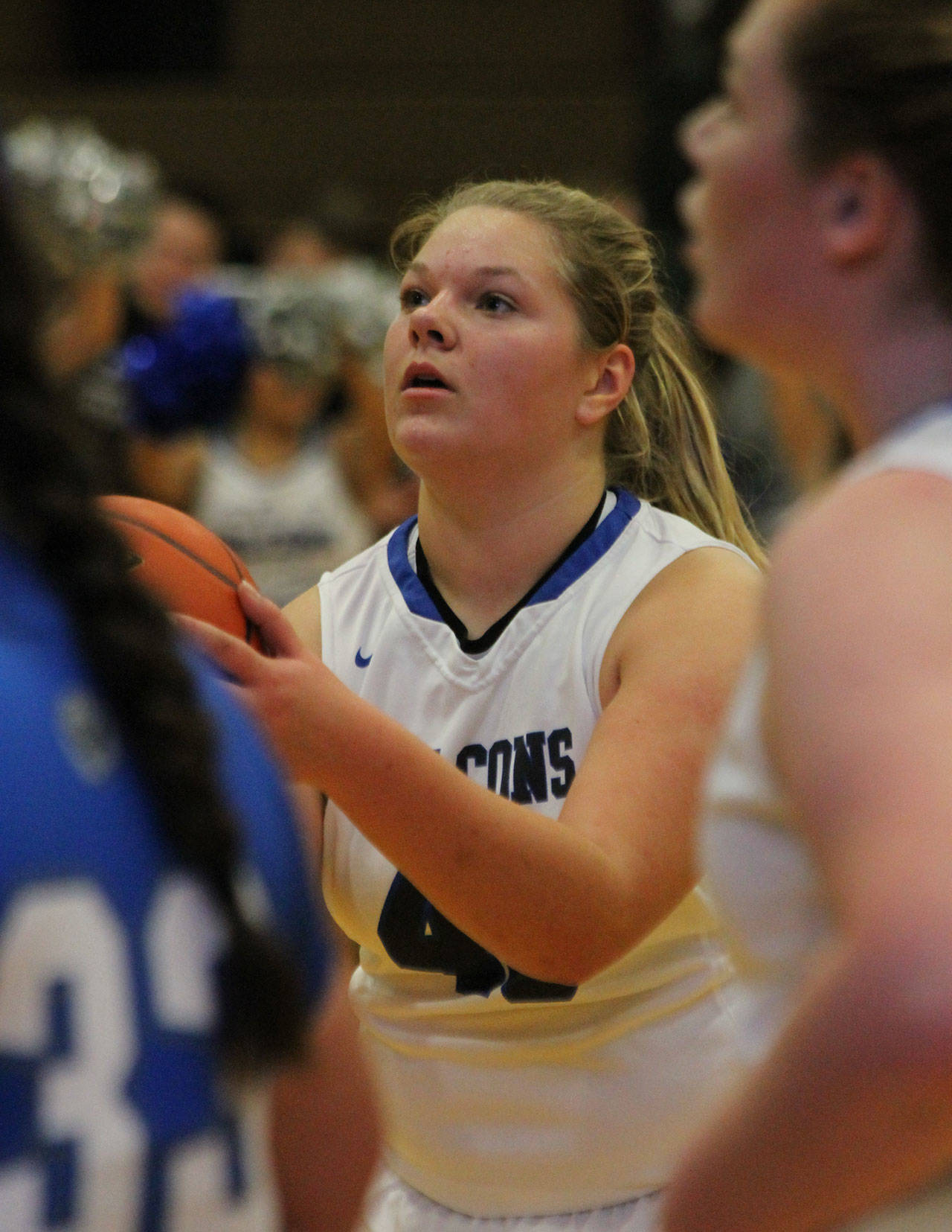 Rachel Harder prepares to shoot a free throw in the Sedro-Woolley game Wednesday. (Photo by Jim Waller/South Whidbey Record)