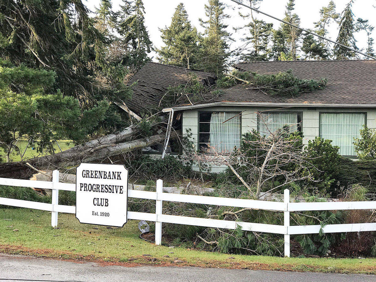 Greenbank Progressive Club at Bakken and Firehouse Roads, and two houses, were significantly damaged by downed trees caused by Thursday’s windstorm. There were no reported injuries. (Photo provided)