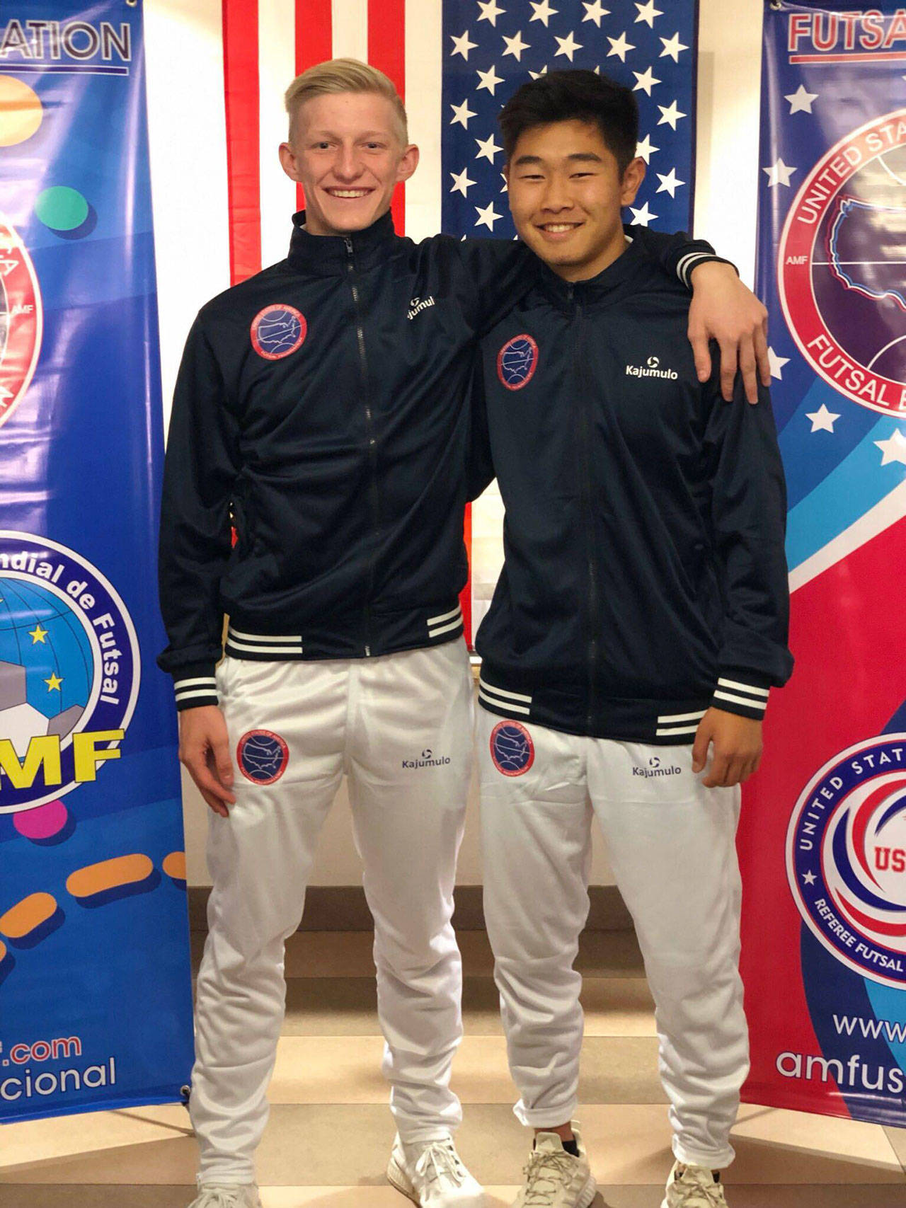 South Whidbey’s Julian Inches, left, and Graham Colar played on the United States’ team in the U-20 futsal World Cup in November. (Submitted photo)