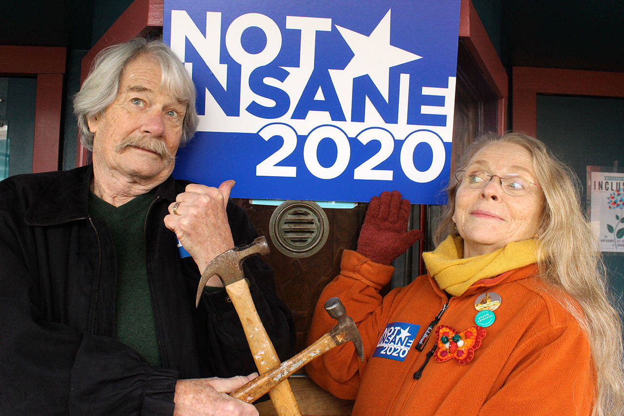 David Ossman and Judith Walcutt are collaborating on a Feb. 9 comedy show called “Not Insane 2020! The Hello and Goodbye Tour.” Tickets cost $20 for the South Whidbey Hearts & Hammers benefit. (Photo by Patricia Guthrie/Whidbey News Group)