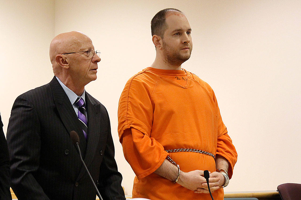 Photo by Jessie Stensland / Whidbey News Group.                                Christopher Locken appears with attorney Steve McKay in Island County Superior Court.