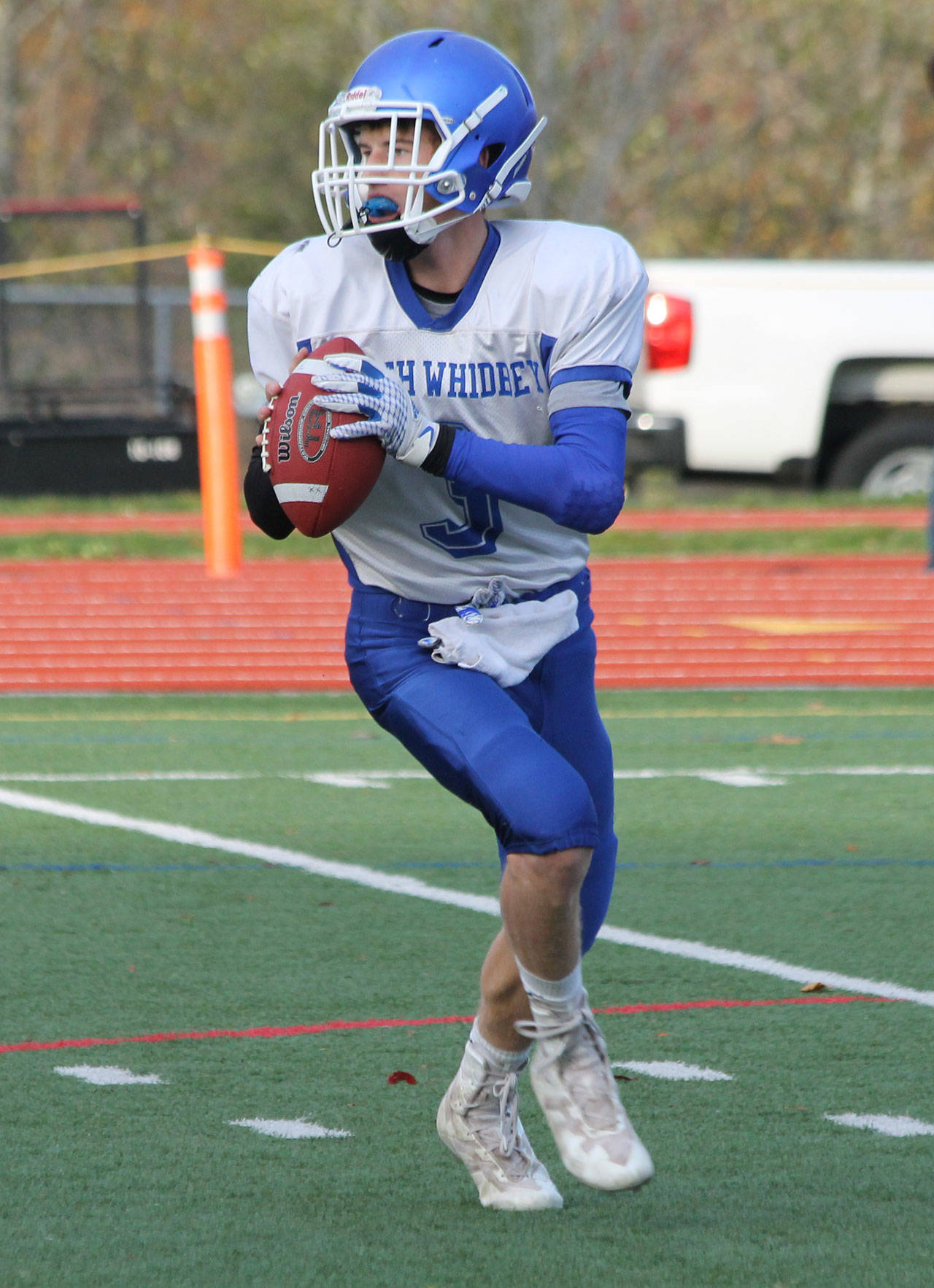 Kody Newman switched from tennis to football two years ago and took over as the Falcons starting quarterback. (Photo by Jim Waller/South Whidbey Record)