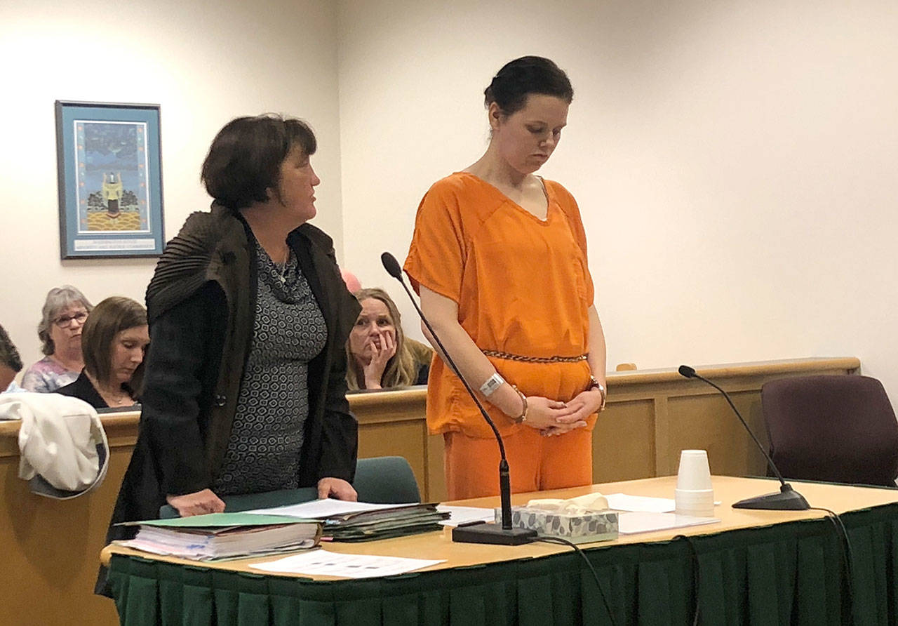 Photo by Jessie Stensland / Whidbey News Group                                Shannon Brown appeared in Island County Superior Court Monday with attorney Margot Carter. Brown was sentenced to prison for theft.