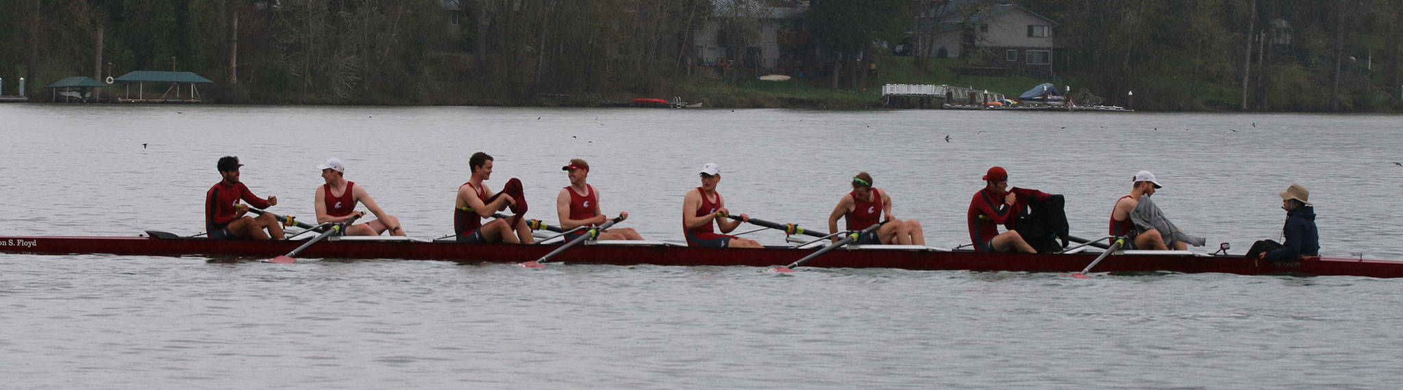 Bjorn Elliot, fourth from the left, rowed in Washington State’s varsity eight boat this spring. (Photo courtesy of WSU Rowing)