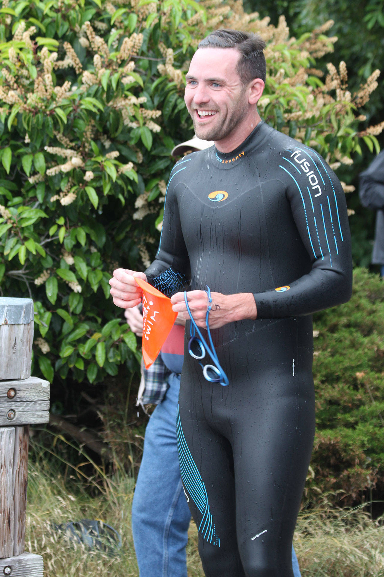 David Dahl is all smiles after winning the 1.2-mile race in record time.(Photo by Jim Waller/South Whidbey Record)