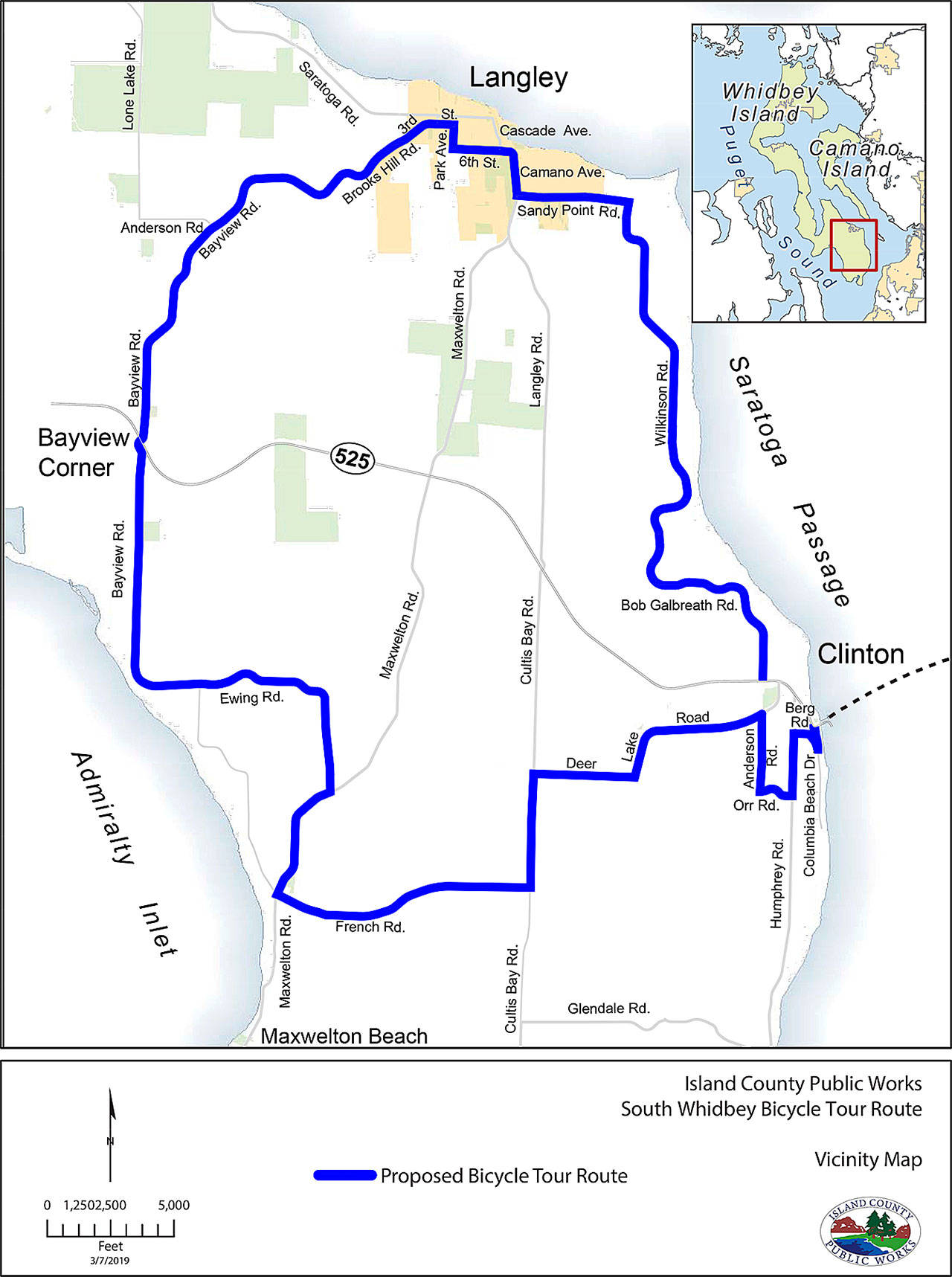 The proposed route. Image provided by Island Count Public Works