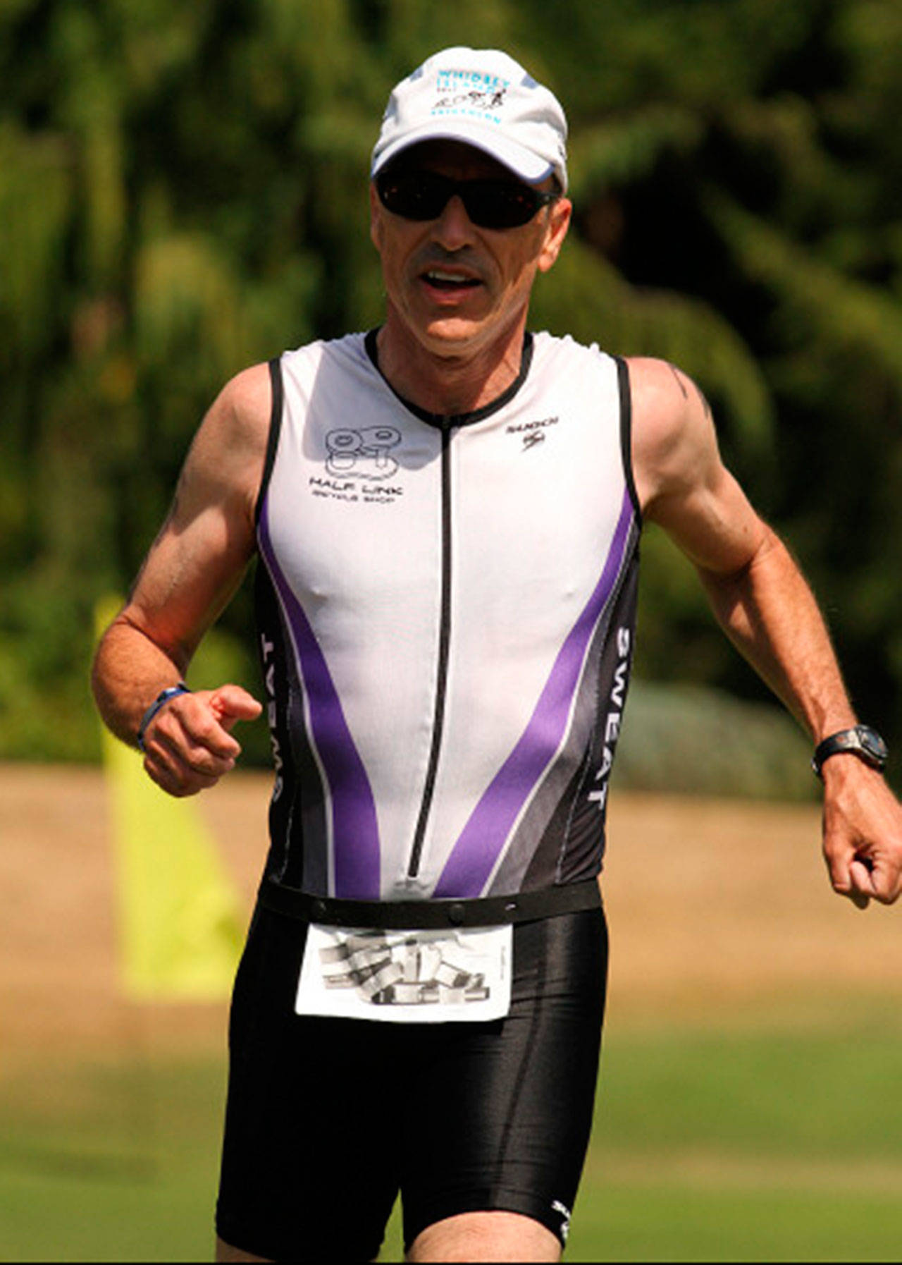 Bob Thome, shown here competing in 2016, will participate in his 20th Whidbey Island Triathlon this weekend. (Submitted photo)