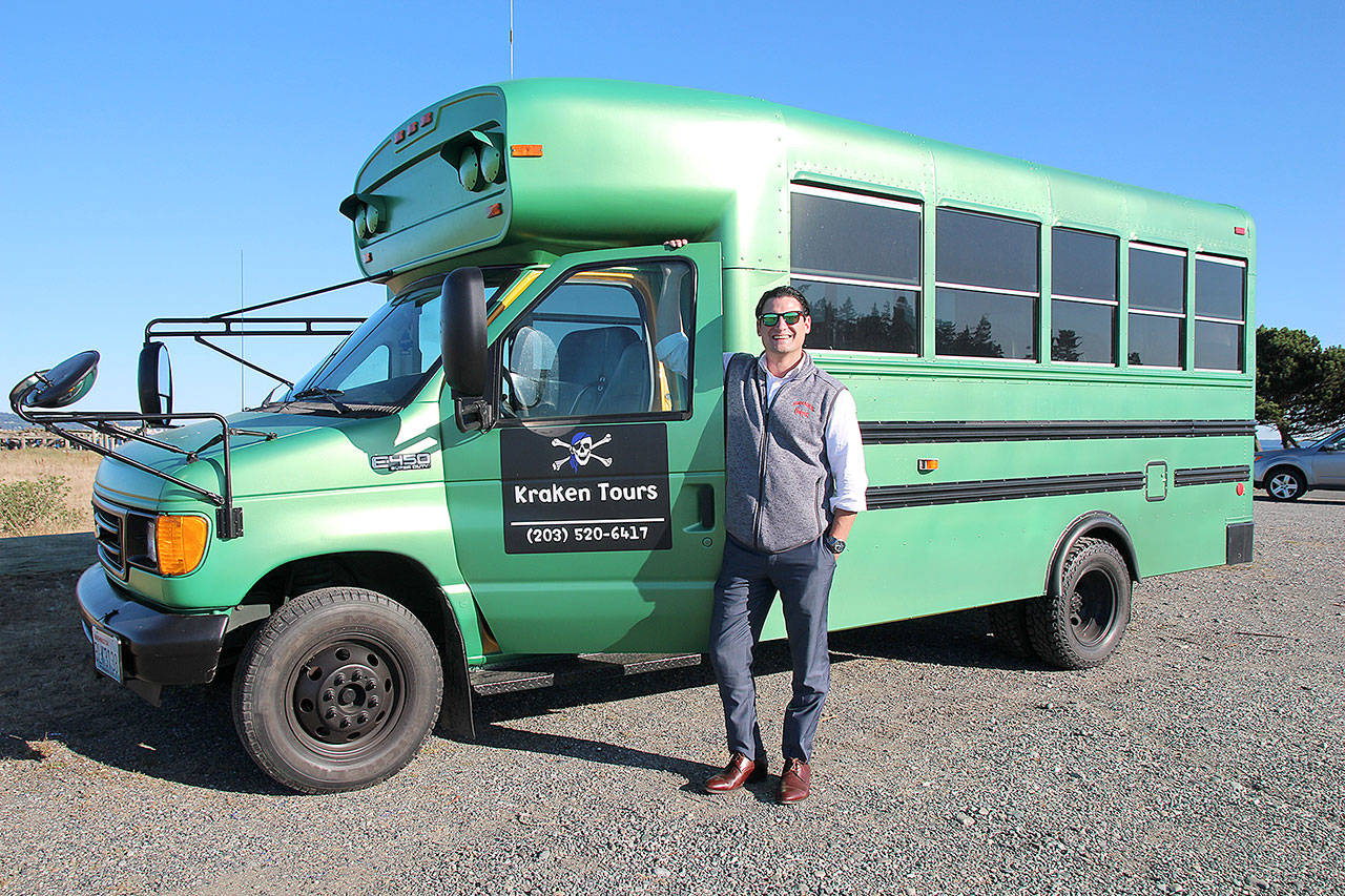 Nicholas Konopik and his Kraken Tours bus will take groups on brewery, winery and distillery tours on Whidbey Island. Photo by Laura Guido/South Whidbey Record