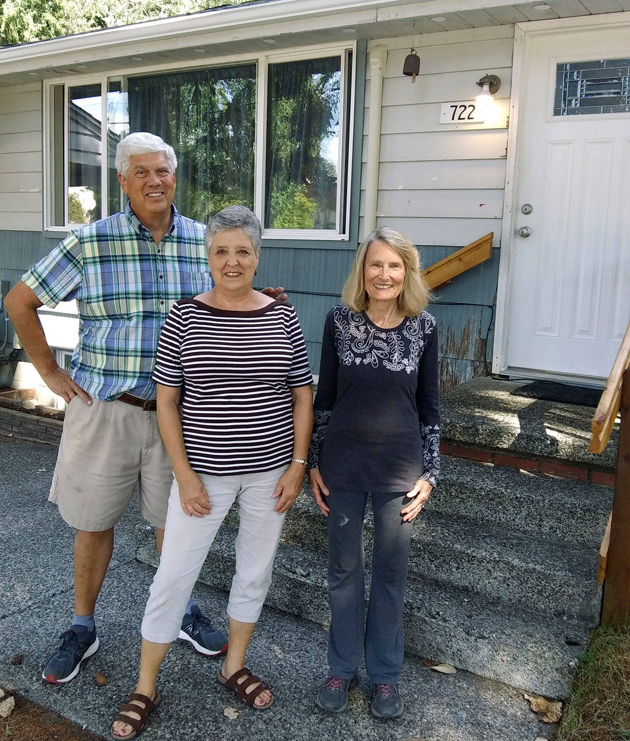 Hometown heroes Cliff and Donna Slade (left) with Coyla Shepard, founder of Tiny Houses in the Name of Christ. (Photo by Judy Thorslund)