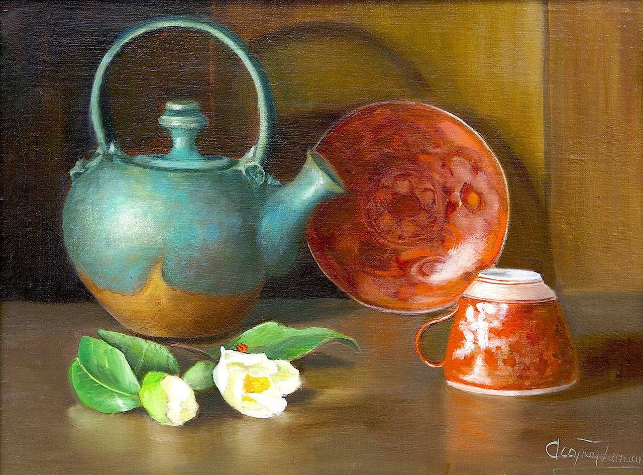 White Camellia, oil on linen by Cary Loopuyt Jurriaans. Photo provided by Rob Schouten Gallery