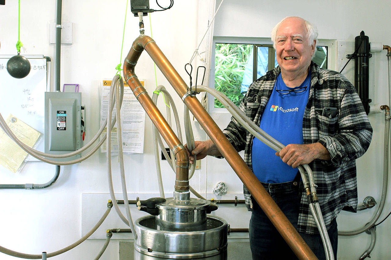 Bob Brunjes, distiller at Cultus Bay Distillery, will teach a class at the Whidbey Island Harvest Festival on Friday, Oct. 4, 2019. Photo by Wendy Leigh/South Whidbey Record                                 Bob Brunjes, distiller at Cultus Bay Distillery, will teach a class at the Whidbey Island Harvest Festival on Friday, Oct. 4, 2019. Photo by Wendy Leigh/South Whidbey Record